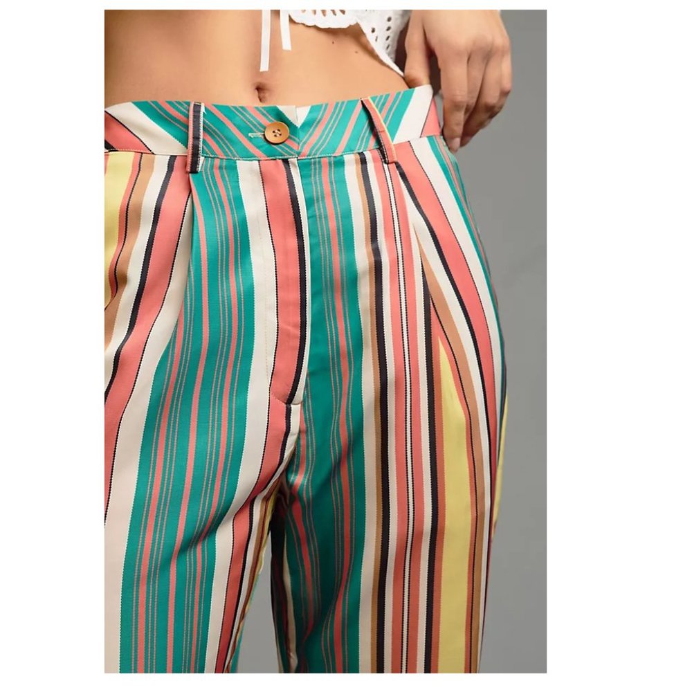 Anthropologie Tiny Camelia Pants Red Pinstripe Motif - Size 2 - Picture 2 of 12